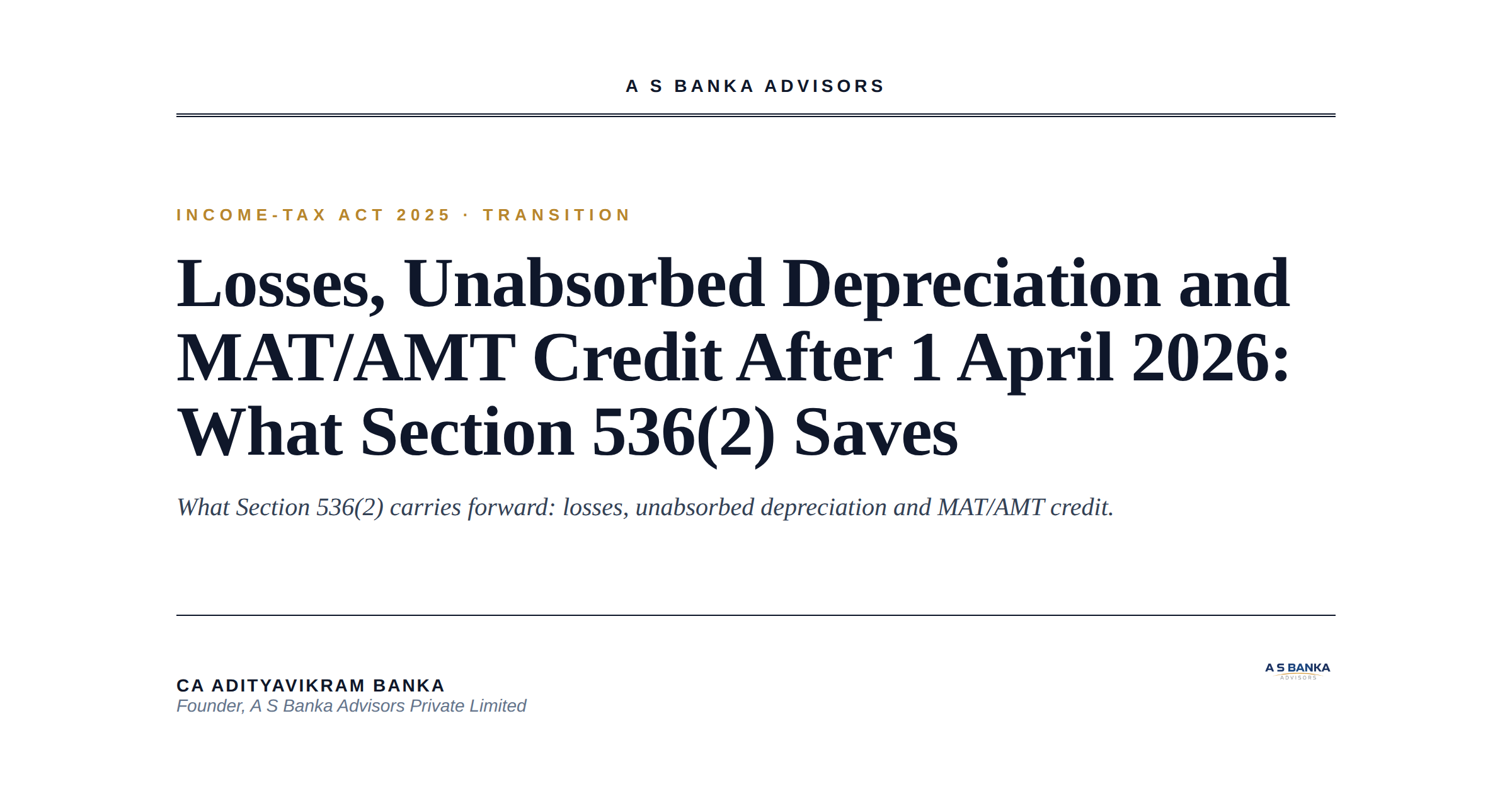 Losses, Unabsorbed Depreciation and MAT/AMT Credit After 1 April 2026: What Section 536(2) Saves